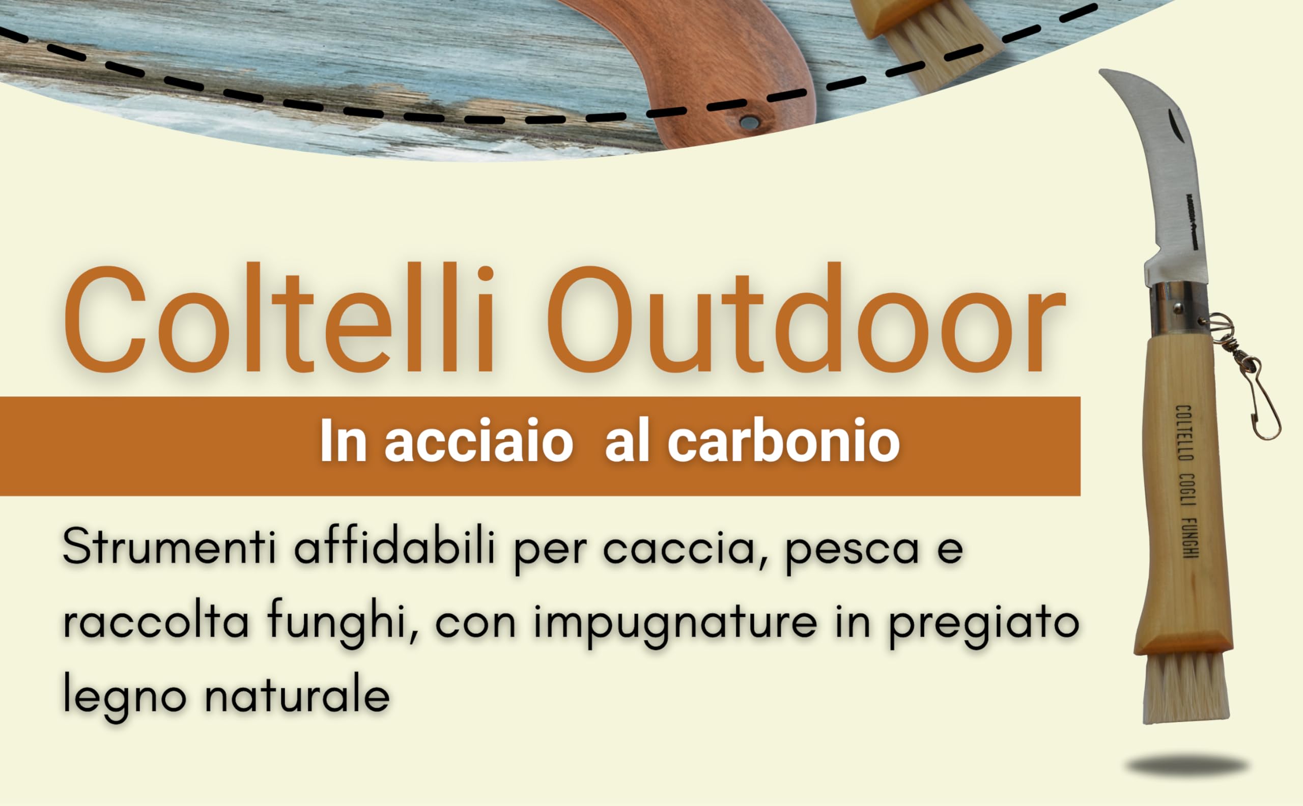 GIFAZ Coltello per Funghi - PERSONALIZZATO - (Caccia e Pesca | Legno di Faggio