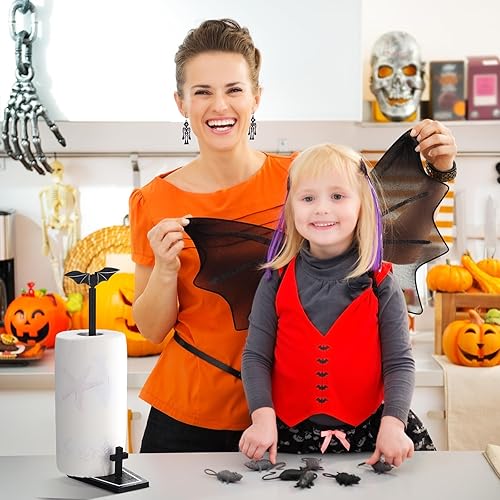 Miniatura 4 de Namalu Toallero de papel de murciélago de Halloween con base de ataúd, espeluznante decoración rústica de Halloween para cocina y baño, divertido