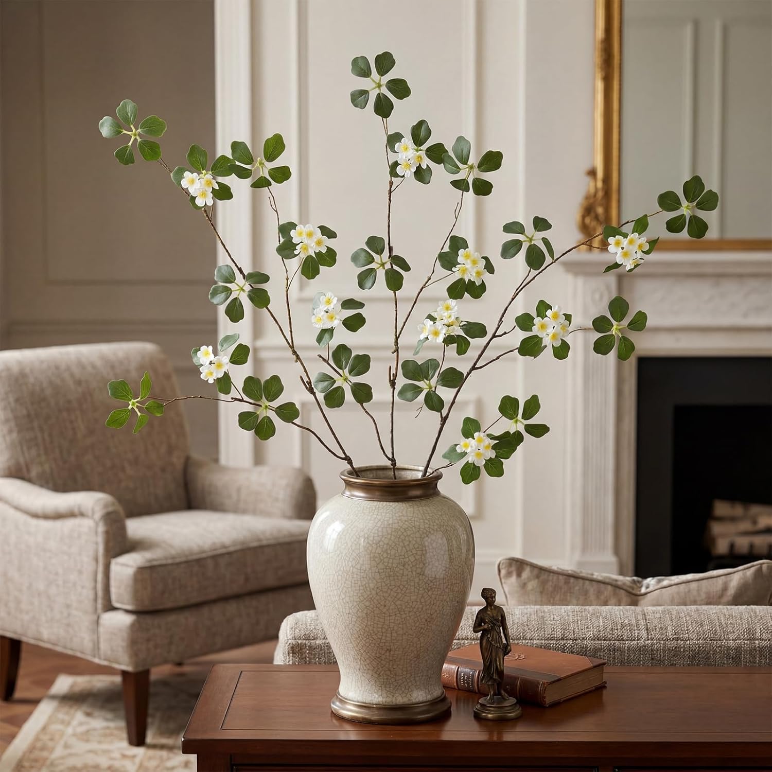 Daifunli 6 Pcs Tall Artificial Flower Branches for Spring Indoor Decoration, 31.5 Inches Fake Faux Flower with Long Stem for Vase Wedding Home Table Centerpiece, Rattan Guanyin Lotus(Yellow, Fresh)