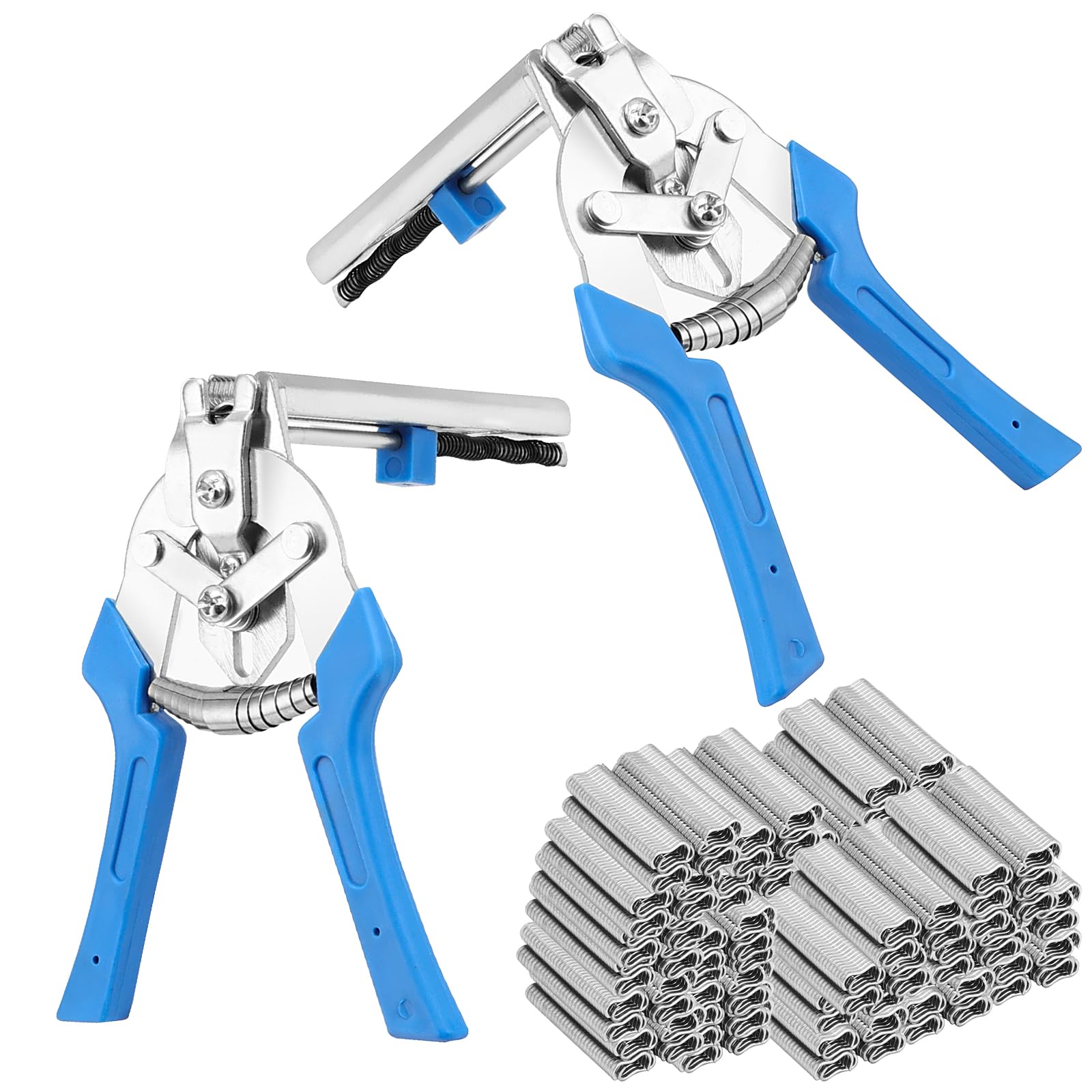 2 PCS Type M Nail Ring Pliers, Hog Ring Pliers Kit with 2400pcs M Clips, Hog Ring Upholstery Installation Repair Hand Tools for Fence Fastening Upholstery Installation