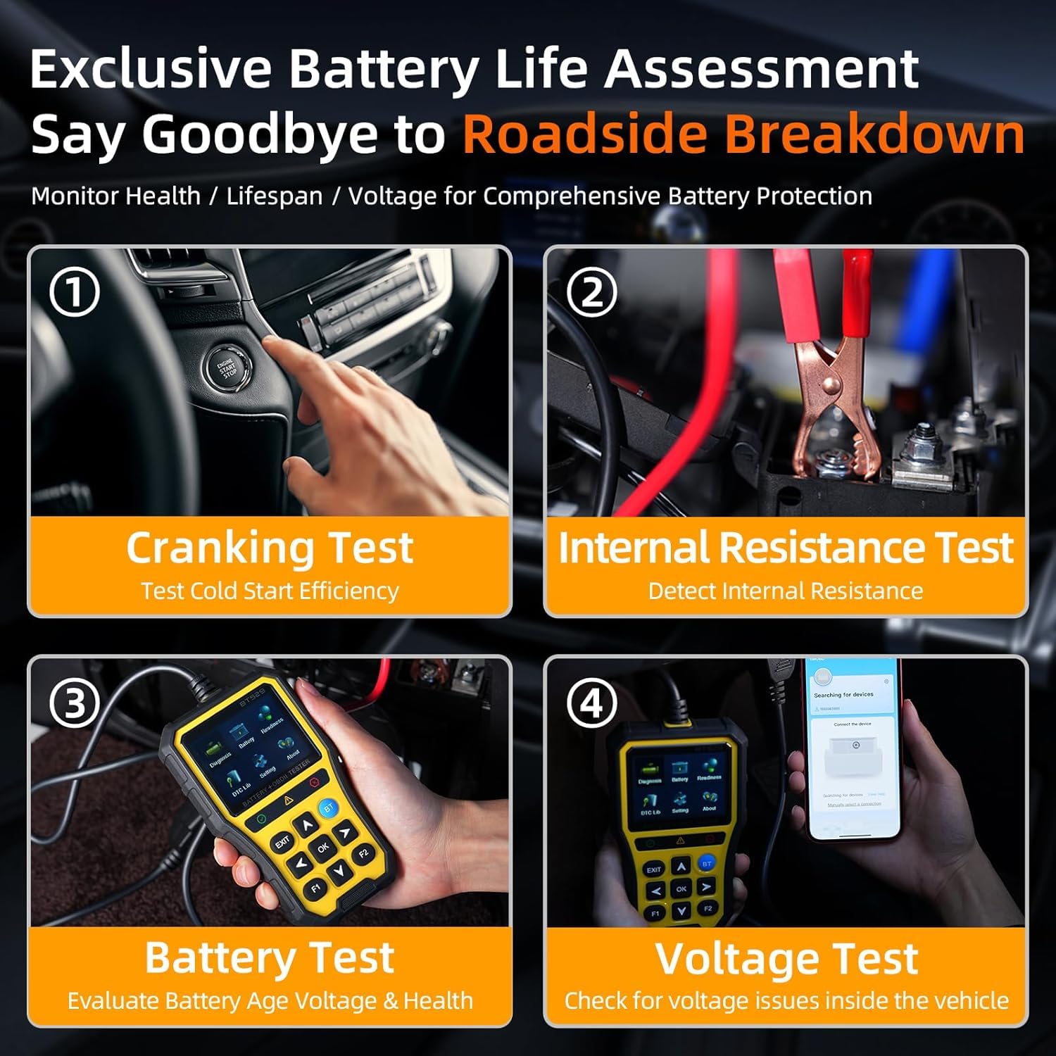 Urządzenie diagnostyczne OBD2 dla wszystkich pojazdów, skaner samochodowy z wszystkimi funkcjami OBDII, tester baterii, monitorowanie i test trwałości, narzędzia diagnostyczne OBDII dla pojazdów 12V i