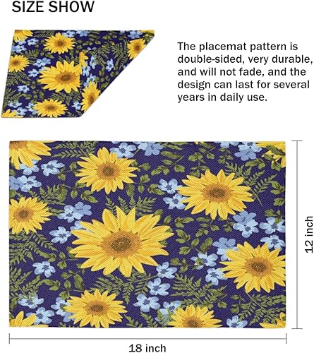 Miniatura 4 de Sunflower Art Placemats Set of 4 Table Mats Washable Placemat Waterproof Place Mats for Party Home Dining Table Decor 18x12 in