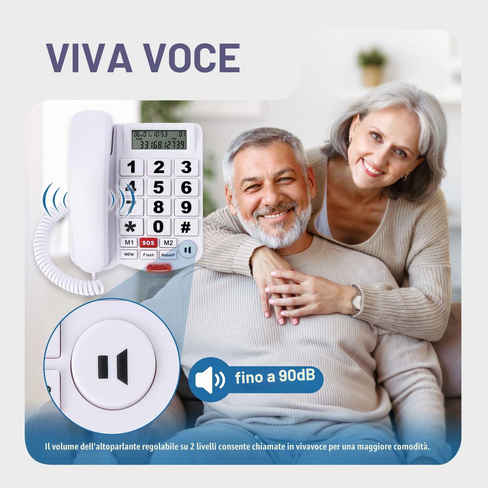 Uvital - Telefono fisso con cavo per anziani, con ID chiamante, 2 pulsanti one-touch e pulsante di emergenza SOS, vivavoce, suoneria forte, telefoni fissi senior per casa/ufficio/hotel