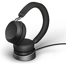 Jabra Evolve 75 MS Wireless Headset, Stereo – Includes Link 370 USB Adapter and Charging Stand – Bluetooth Headset with World-Class Speakers, Active Noise-Cancelling Microphone, All Day Battery