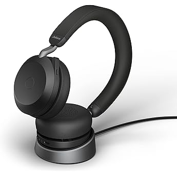 Jabra Evolve 75 MS Wireless Headset, Stereo – Includes Link 370 USB Adapter and Charging Stand – Bluetooth Headset with World-Class Speakers, Active Noise-Cancelling Microphone, All Day Battery