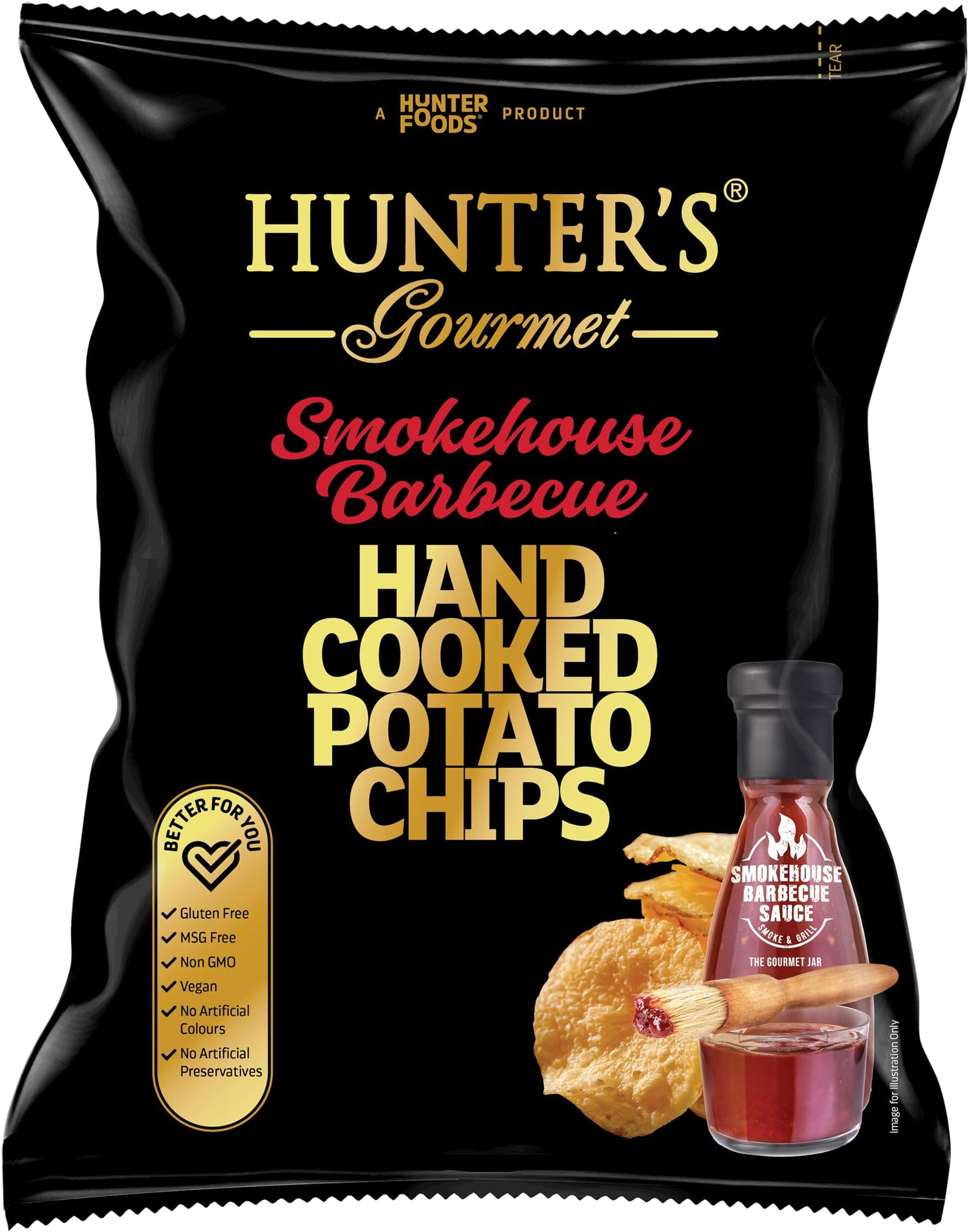 Hunter's Gourmet Hand Cooked Potato Chips Smokehouse Barbeque 125g, Gluten Free, MSG Free, Non GMO, Vegan