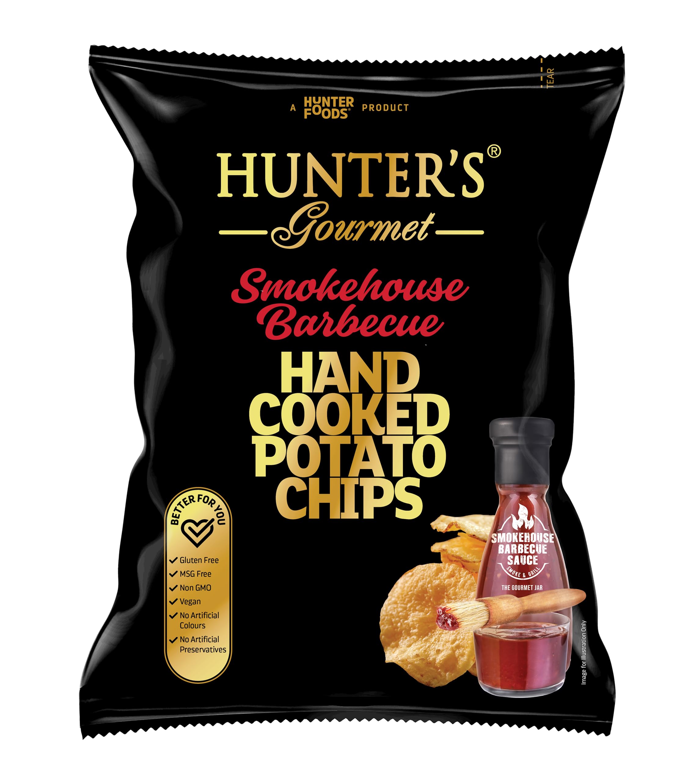 Hunter's Gourmet Hand Cooked Potato Chips Smokehouse Barbeque 125g, Gluten Free, MSG Free, Non GMO, Vegan