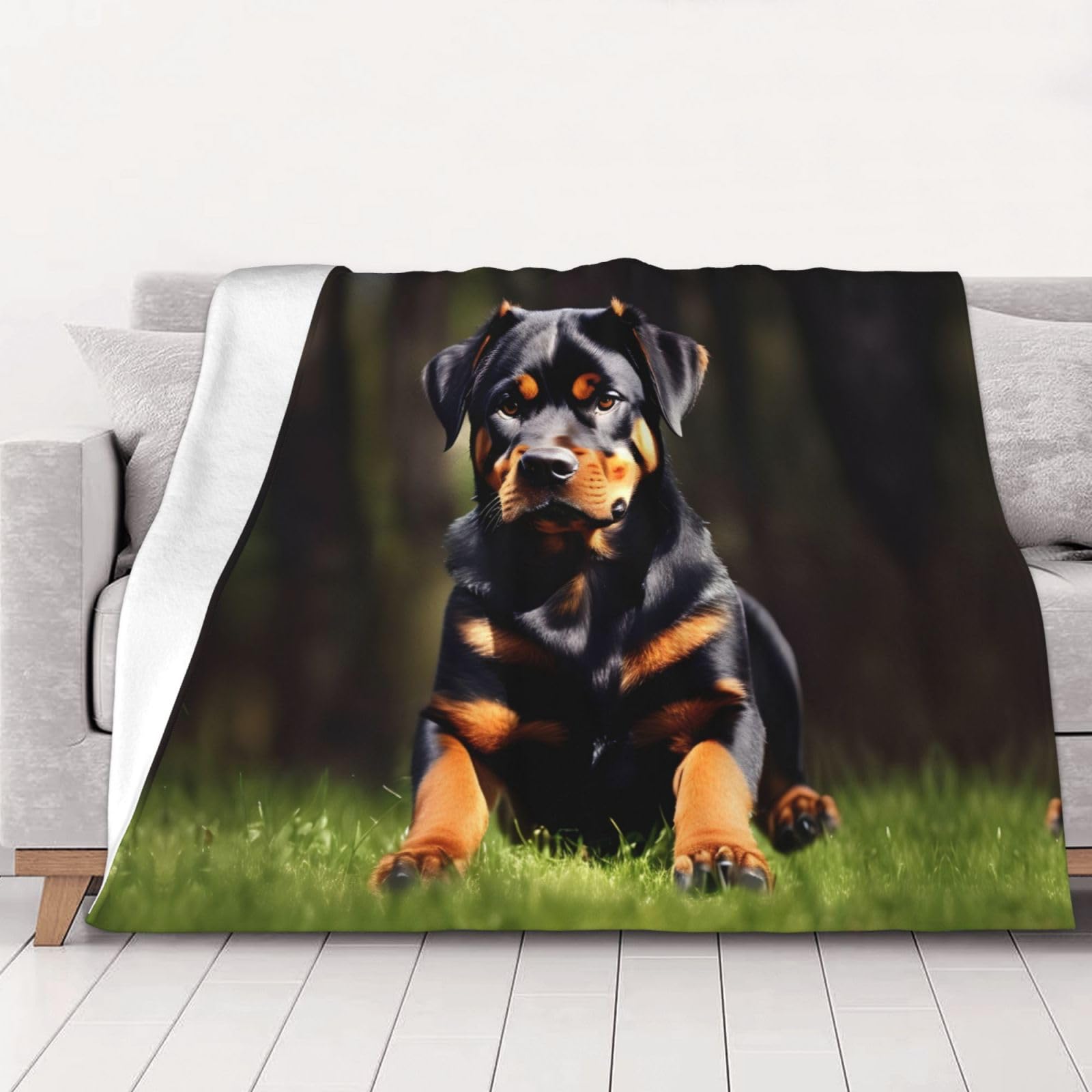 Couverture lit flanelle Rottweiler microfibre chaude douce 101cm