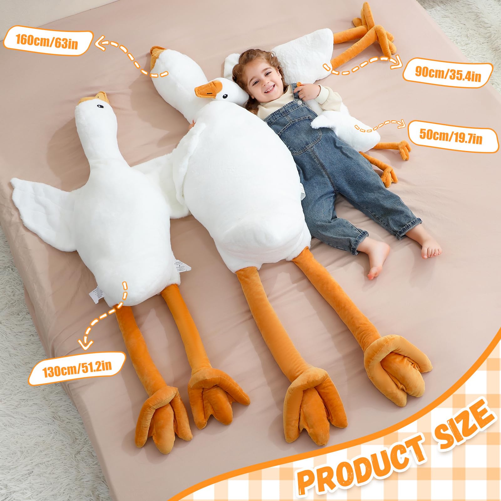 Peluche d'oca gigante da 130 cm, XXL, morbido e morbido peluche d'oca, grande anatra di peluche, per il compleanno dei bambini