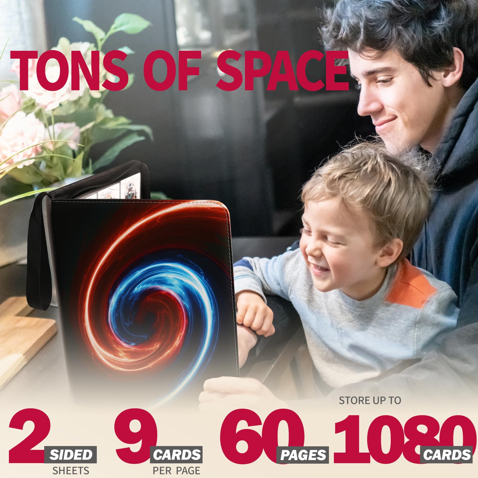 1080 Pockets Card Binder 9 Pocket, Trading Card Binder with 60 Page Removable Sleeves, Zipper Card Book Album Holder[PROTECTIVE][PLEASANT TOUCH SURFACE] ??Lightning Ring?