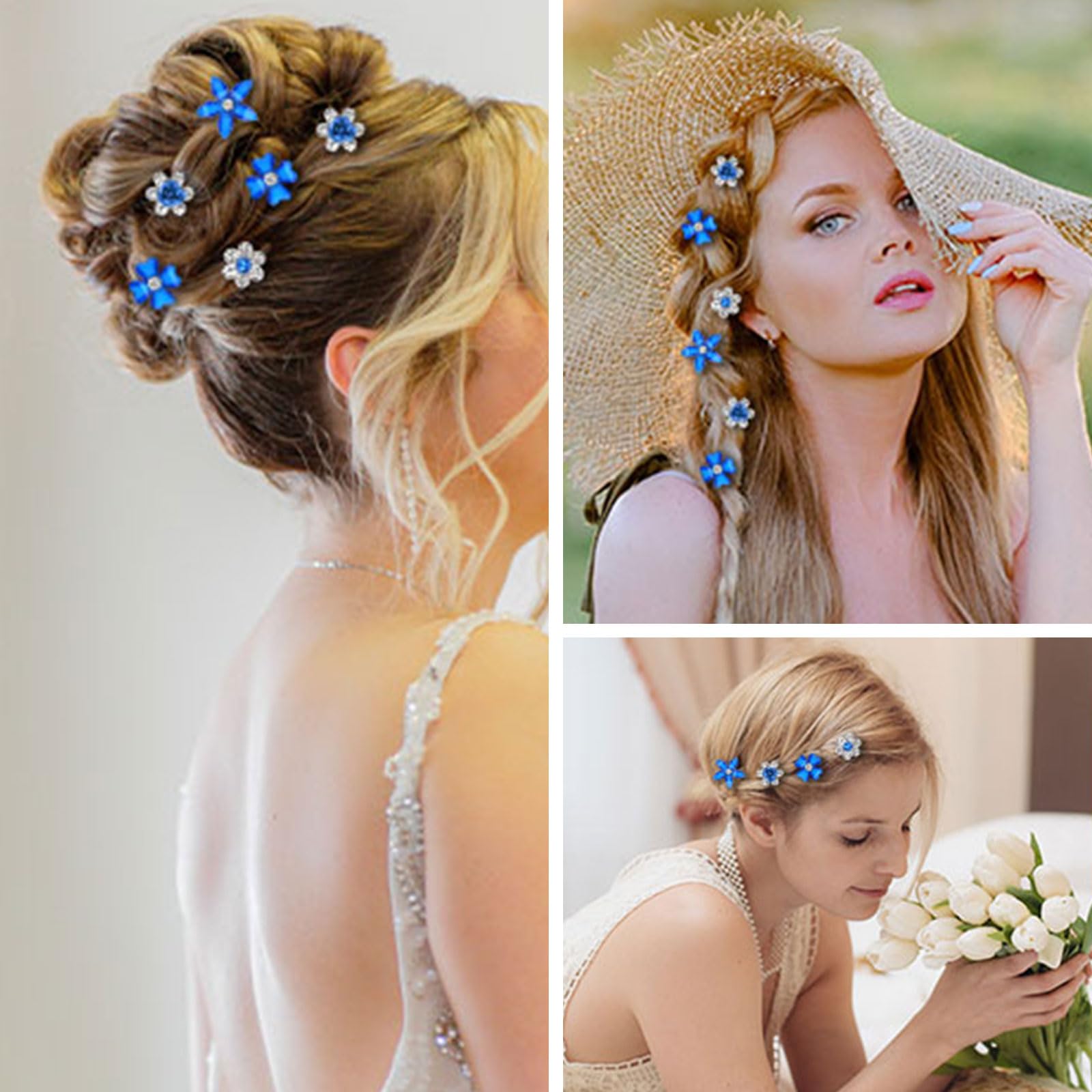 Mezrkuwr 20 fermagli per capelli a forma di fiore con piccoli fiori, in metallo, per donne, ragazze, matrimoni, decorazioni per capelli (4 motivi floreali)
