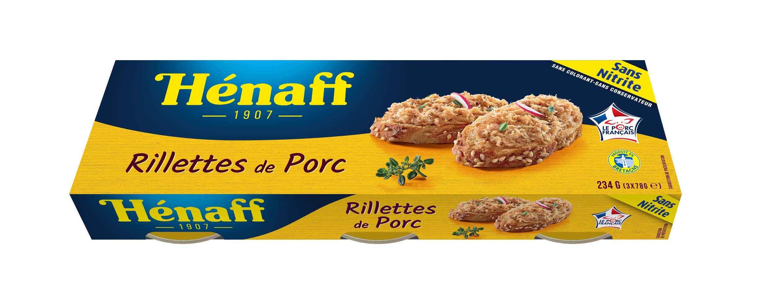HENAFF les Rillettes Pur Porc 3 x 78 g - Lot de 4