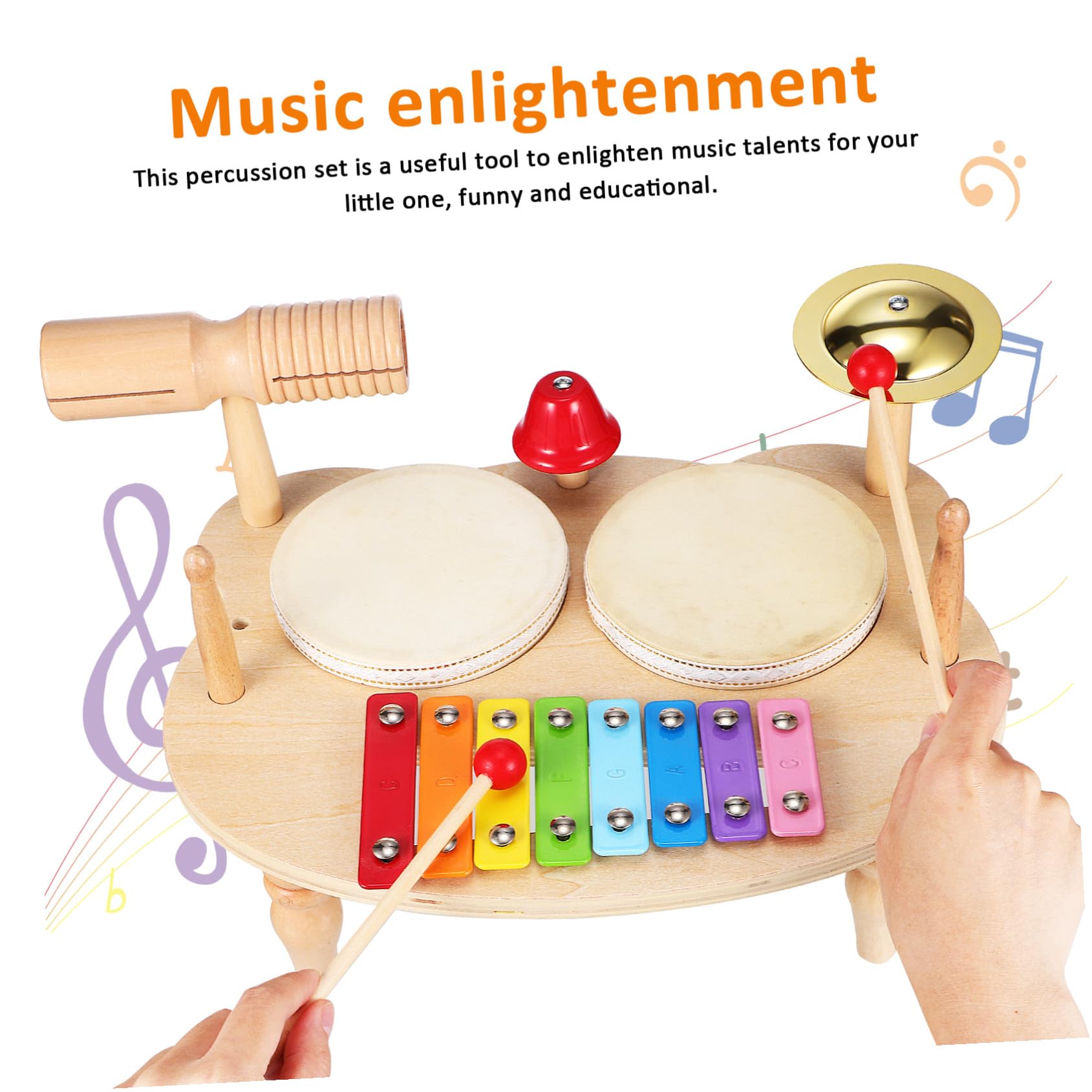 Xilófono de Madera Pequeño para Niño, Instrumento Musical de Percusión | Pandereta de Mano, Batería Efectos Ricos y Sonido Claro, Obsequio Musical Adorable y Colorido