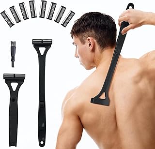 Back Shavers for Men with Foldable Long Ergonomic Handle: DIY Hair Shaver, Replaceable Safety Blade & Portable Razor Groomer for Men, Wet & Dry Shaving
