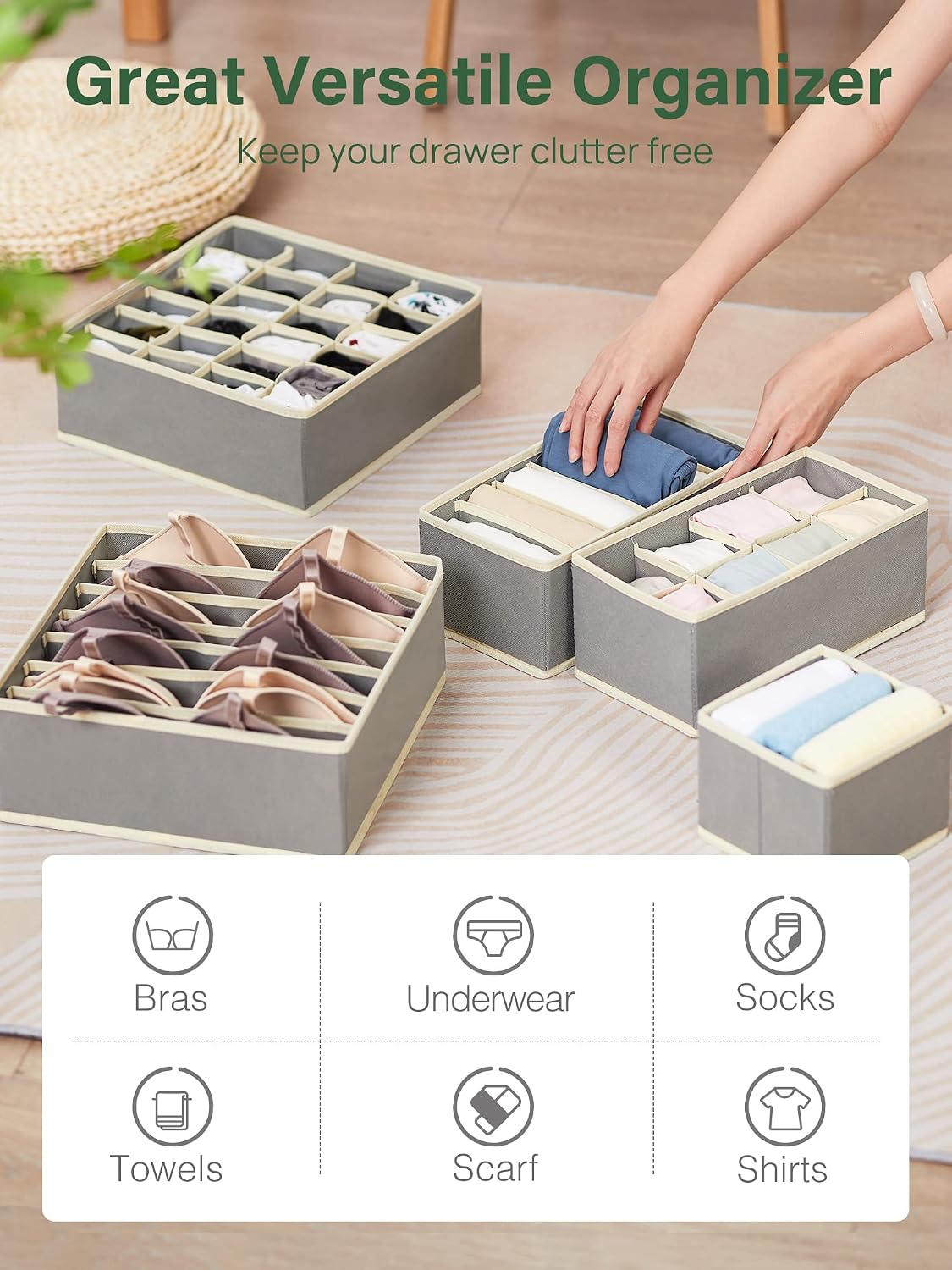 Kootek 10 Pack Drawer Organizer Clothes, 92 Cell Dresser Organizer Socks Underwear Drawer Organizers Clothing Foldable Dividers Closet Organizers and Storage Box for Baby Clothes, Bra, Ties, Scarf