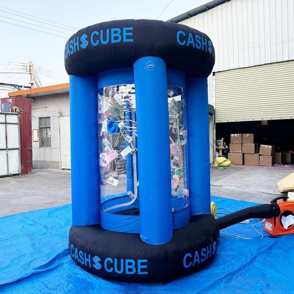Inflatable Cash Cube Booth Inflatable Cube Cash Grab Machine Fast Money Booth Money Grab Machine with 2 Blowers for Promotion Advertising Events