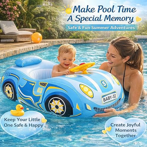 Miniatura 3 de Flotador de piscina para bebé, diseño de coche de policía, flotadores inflables para niños pequeños de 1 a 3 años, flotadores de piscina para niños