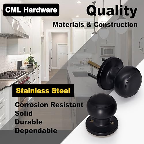 Miniatura 2 de CML Hardware Paquete de 10 pomos de puerta interiores, juegos de cerraduras de puerta de paso en negro mate, para pasillo o armario, mango de bola