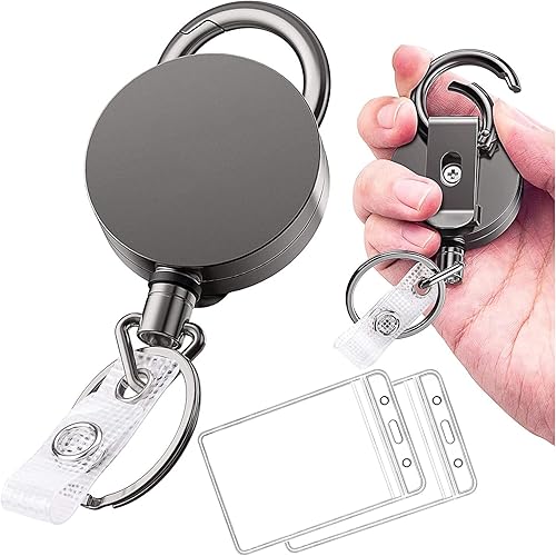 Portatarjetas retráctil con clip para cinturón y llavero, resistente al agua, soporte vertical para tarjetas de identificación de metal 2, cable de