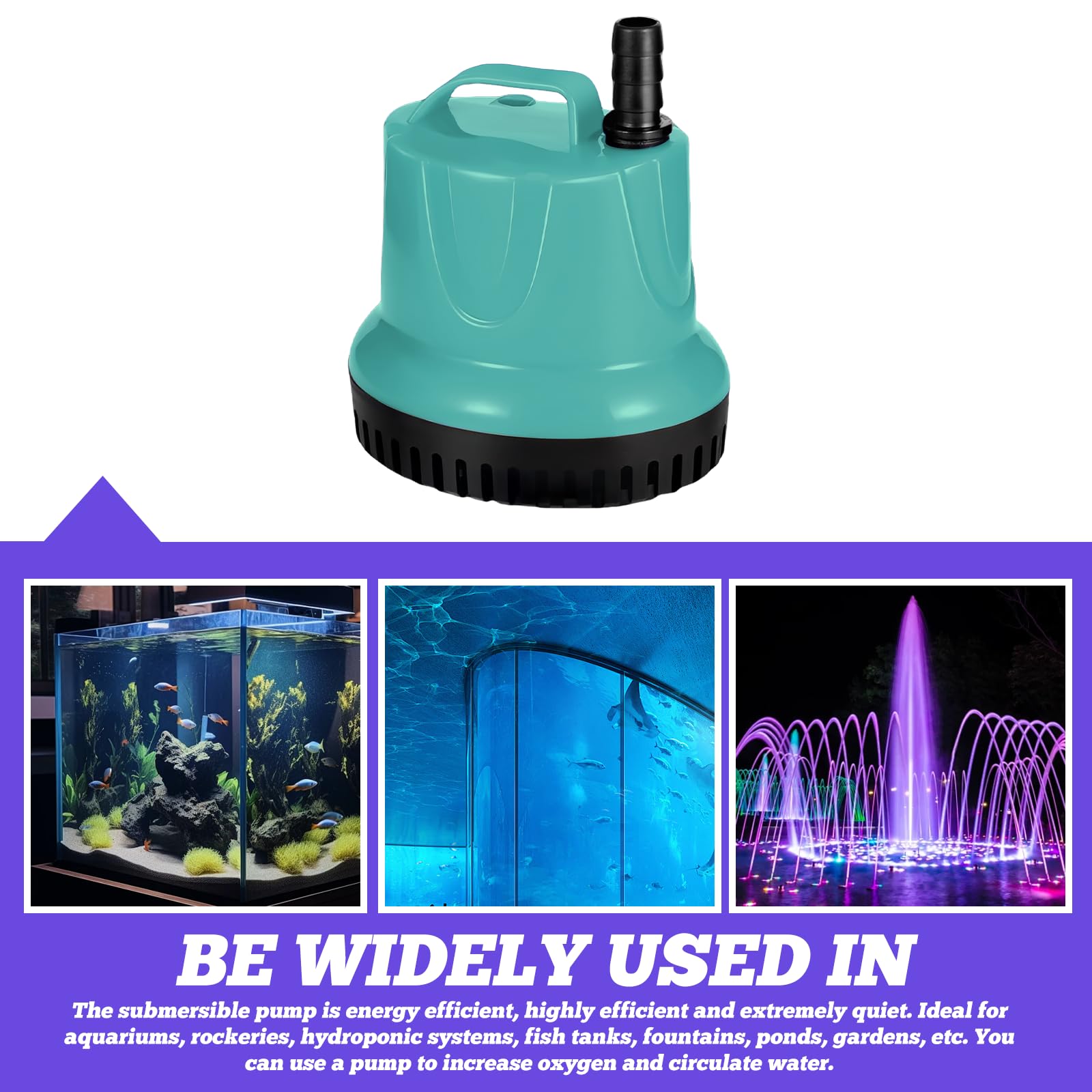 Mini pompe à eau 20W 1500L/H pompe submersible : WIYETY pompe à eau d'aquarium, pompe de bassin, avec 3 buses et tuyau de 1,5 m, pompe submersible d'aquarium ultra silencieuse pour bassins, aquarium