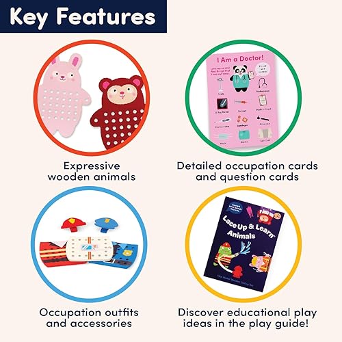 Miniatura 4 de Battat Education Juguete de madera con cordones - Juguete de cordones y enhebrado - Juguete Montessori con cordones - Animales con cordones - 3 años