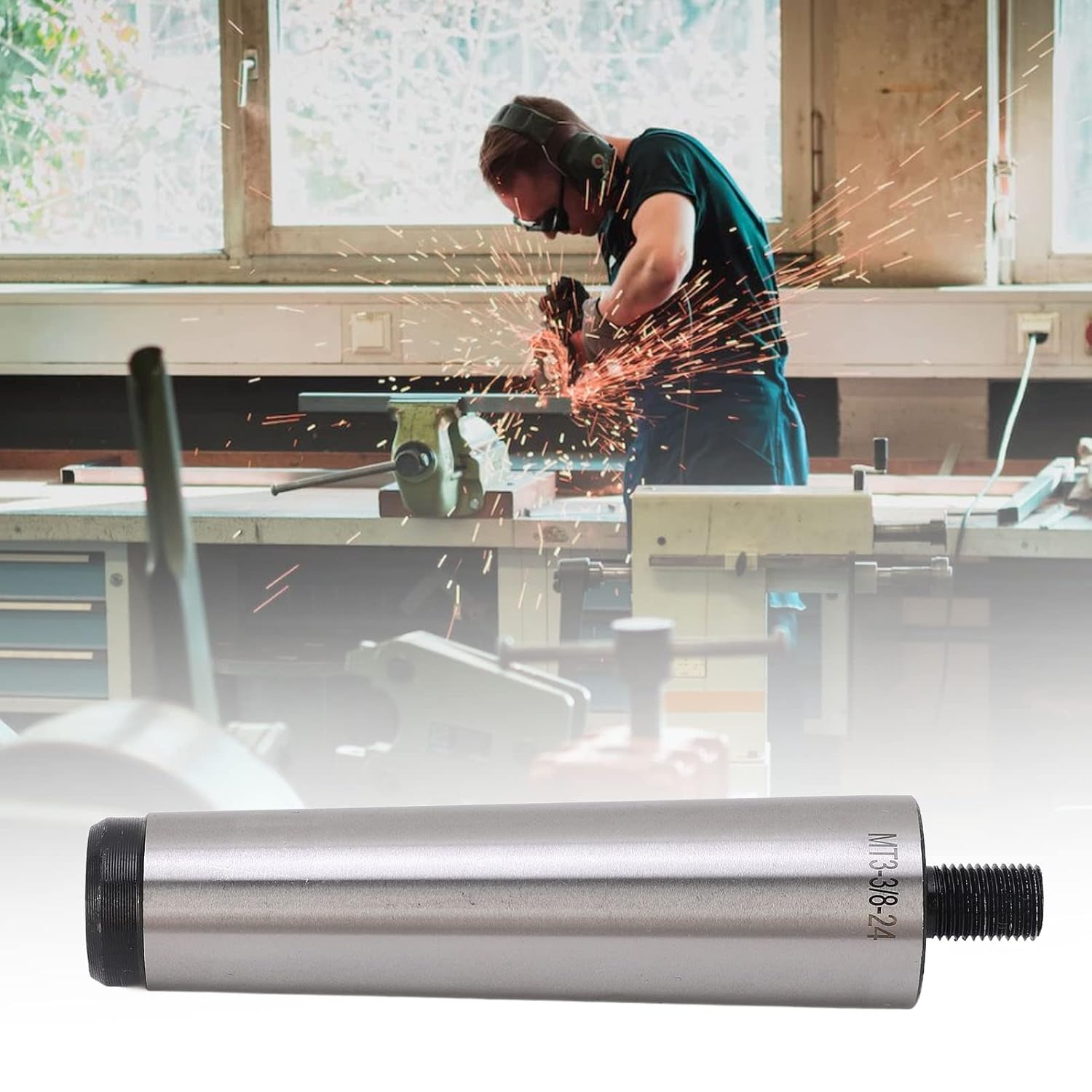 MT3 Shank to 3/8in‑24 Threaded Drill Chuck Arbor Adapter, Mill Chuck Arbor for Tapping Machine, Manganese Steel with High Hardness and Easy Installation