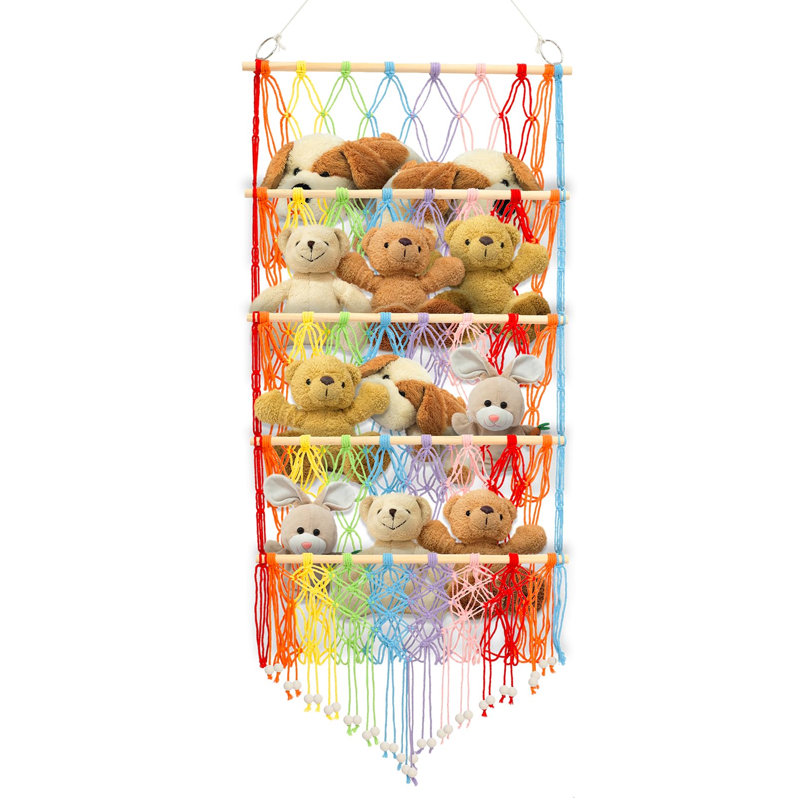 Alongen Colour 4-Layer Versatile Plush Toy Storage, Soft Toy Hammock Large-Capacity Nursery Hanging Holder Organizer Stable Stuffed Animals Holder For Kids Children Bedroom(Colour)