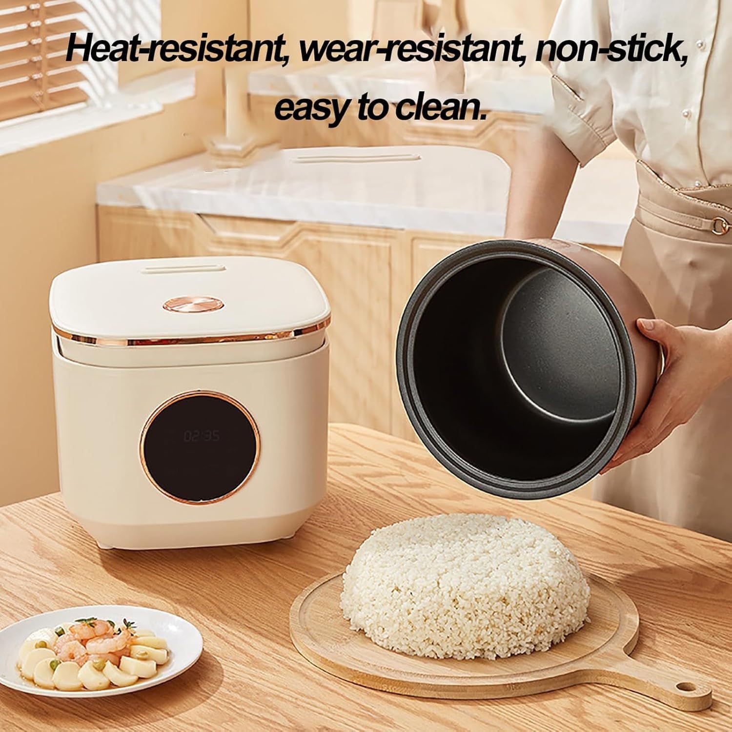 Arrocera Eléctrica Multifunción 5L, 900W, Inteligente con Revestimiento Antiadherente, Cocción Automática, Ideal para 1-6 Personas, Color Beige, Don Feliz