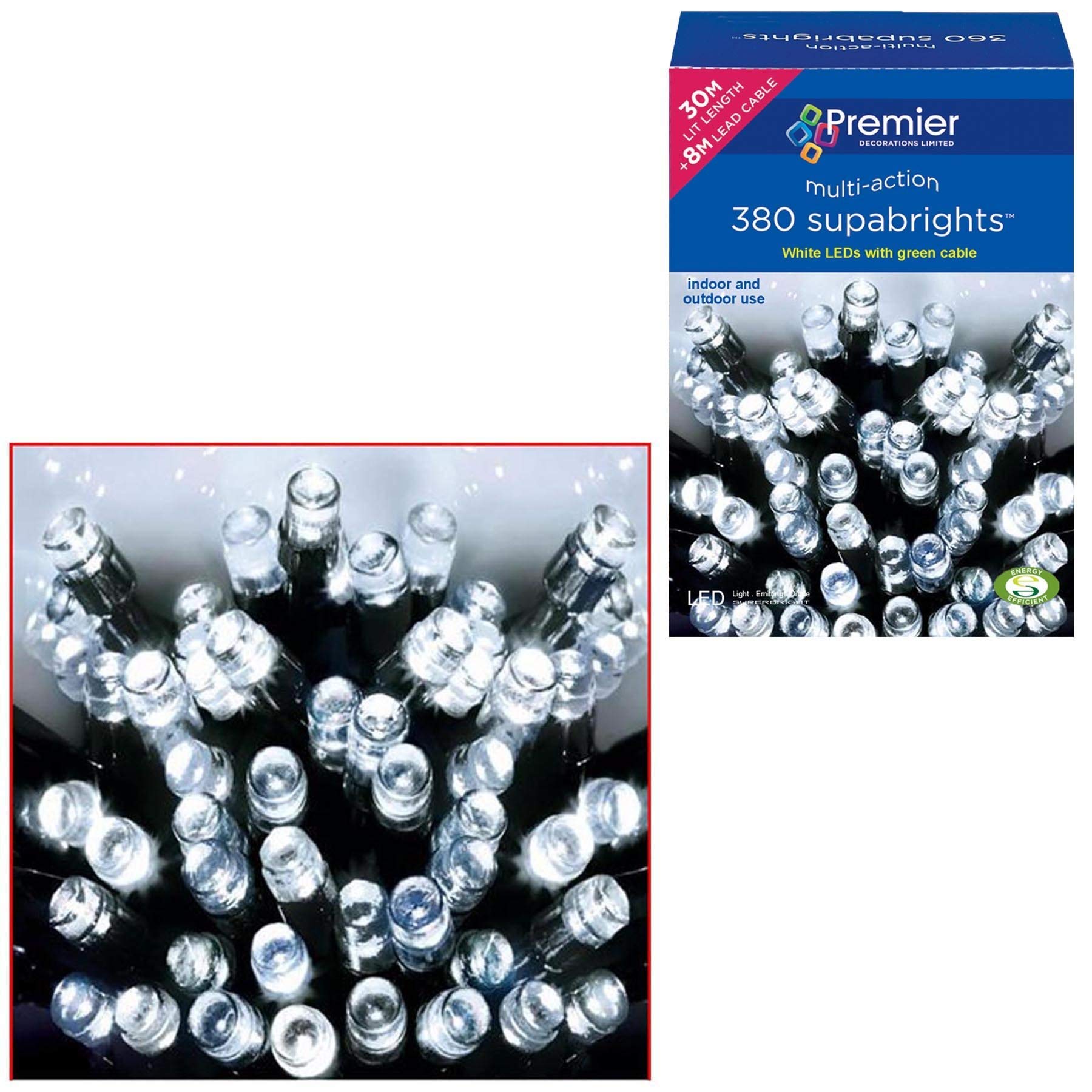 Premier 380 Supabrights LED Christmas Multi-action Lights - White