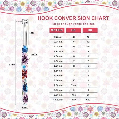 Miniatura 2 de LOOEN Juego de ganchos de ganchillo, 14 tamaños de 0.089 in (B) a 0.394 in (N) mango ergonómico para manos artríticas, kit de agujas de tejer de
