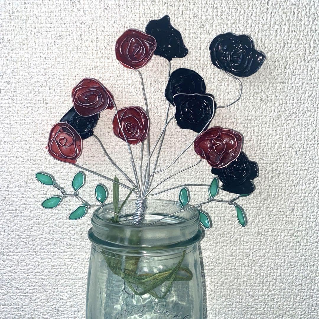 Amazon | 壁飾り ワイヤーアート ワイヤークラフトバラ 薔薇 花 葉 