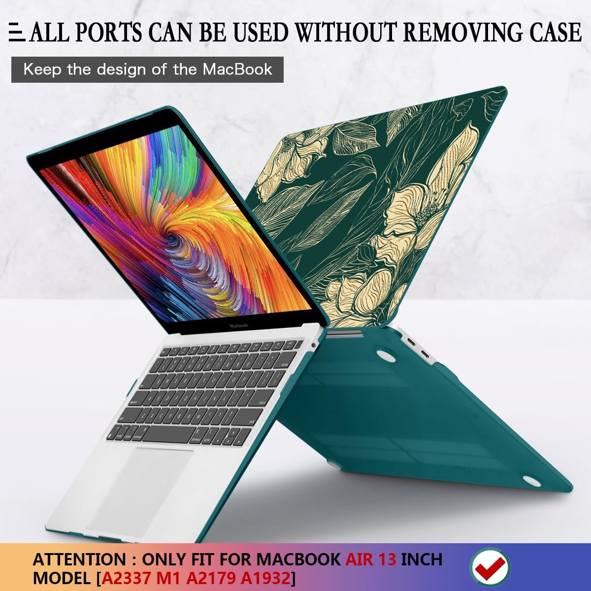 CISSOOK Compatible with MacBook Air 13 inch Case 2022 2021 2020-2018 Release M1 A2337 A2179 A1932 with Touch ID, Plastic Hard Shell Case & Keyboard Cover & Screen Protector, Elegant Floral - Image 5