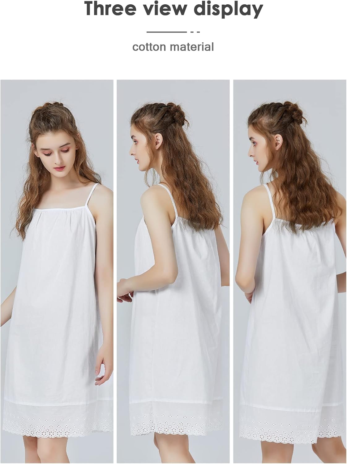 BEAUTELICATE 100% Cotton Full Slip 1920s Vintage Dress Extender With Embroidered Lace - Image 2