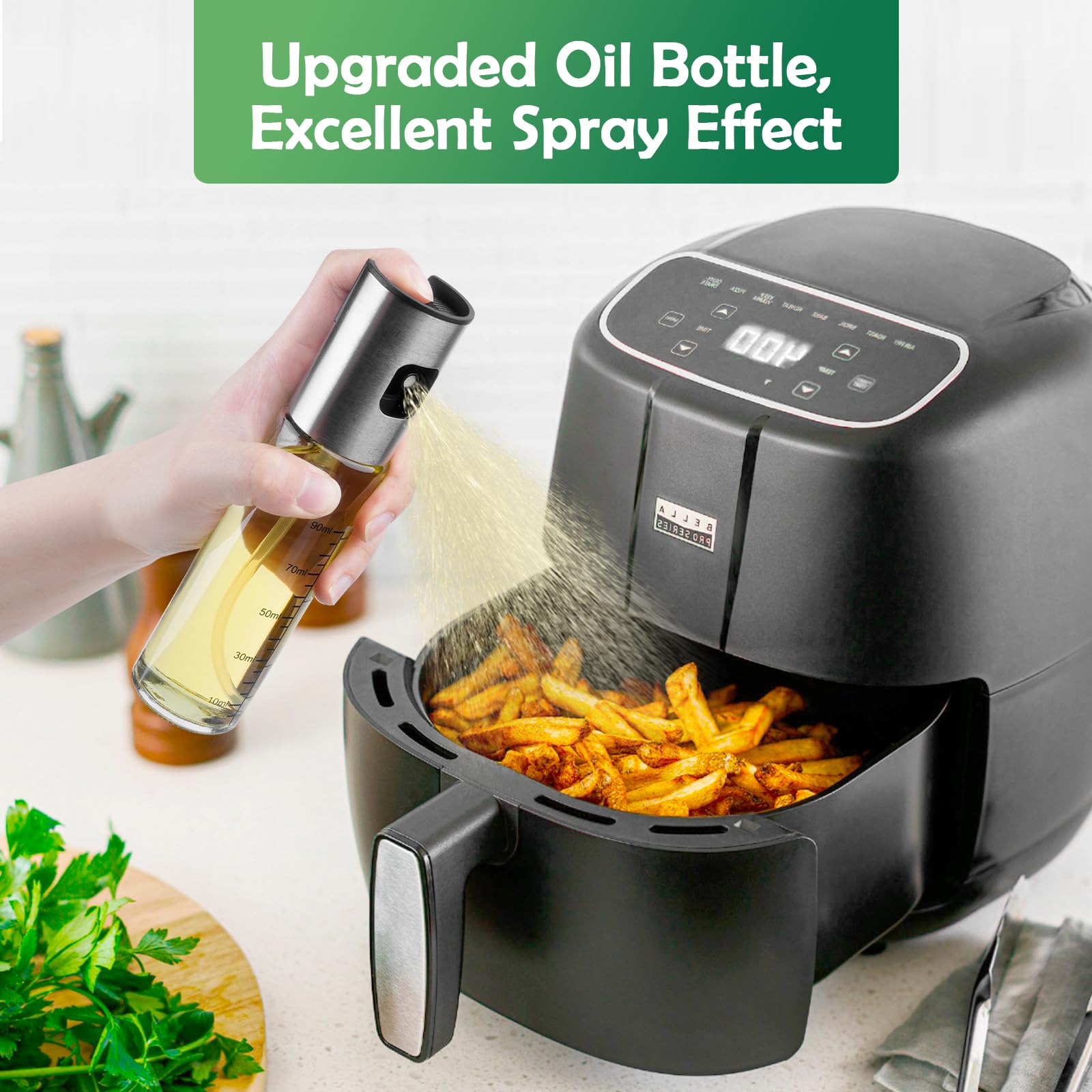 Byitin Spruzzino Olio per Friggitrice Aria 2 Pezzi, Spruzzatore Salvagoccia, 100 ml, Spray Nebulizzatore, Bocca Ampia Oliera da Cucina in Vetro