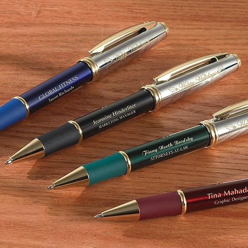 Miniatura 7 de 5 bolígrafos de metal ejecutivo grabados con láser con diseño de Happy Holidays. Disponible en 4 colores clásicos