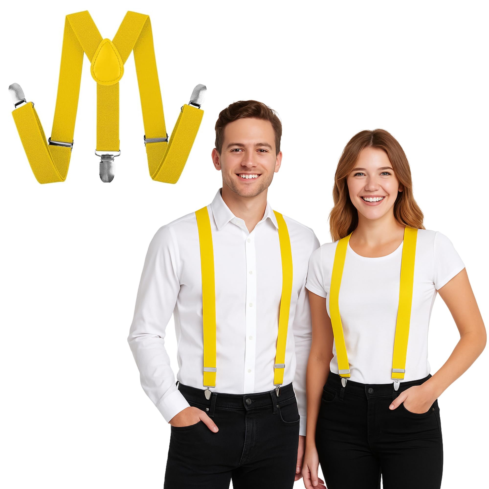 FNA FASHIONS Mens Ladies Unisex Adjustable Slim Braces Trouser Suspenders Clip On Fancy Dress (Yellow)
