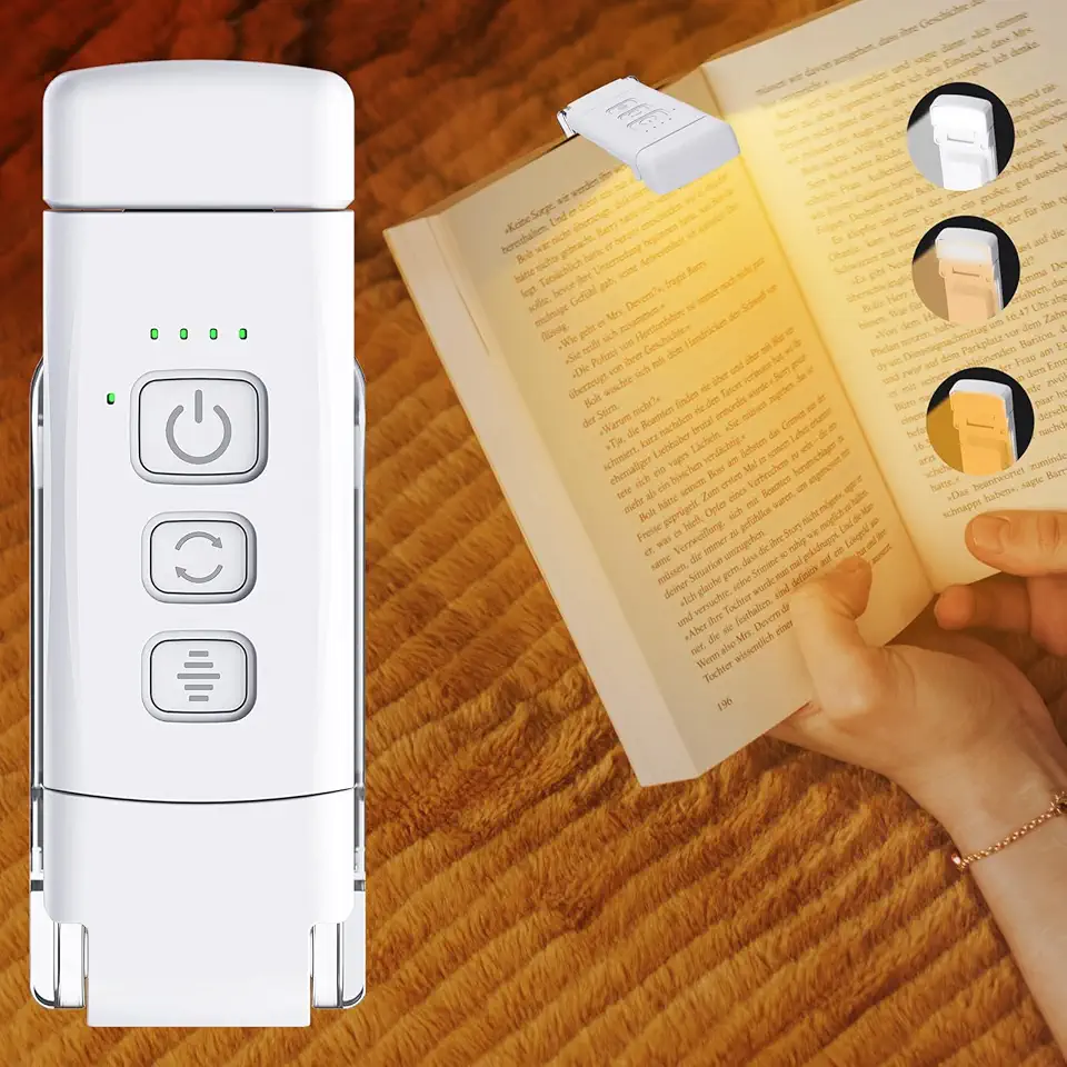 Luz de leitura, luzes de livros para leitura na cama, lâmpada de leitura recarregável com 2 modos de tempo, 3 modos de cor e 5 brilho regulável, ótimos presentes para crianças, leitores noturnos