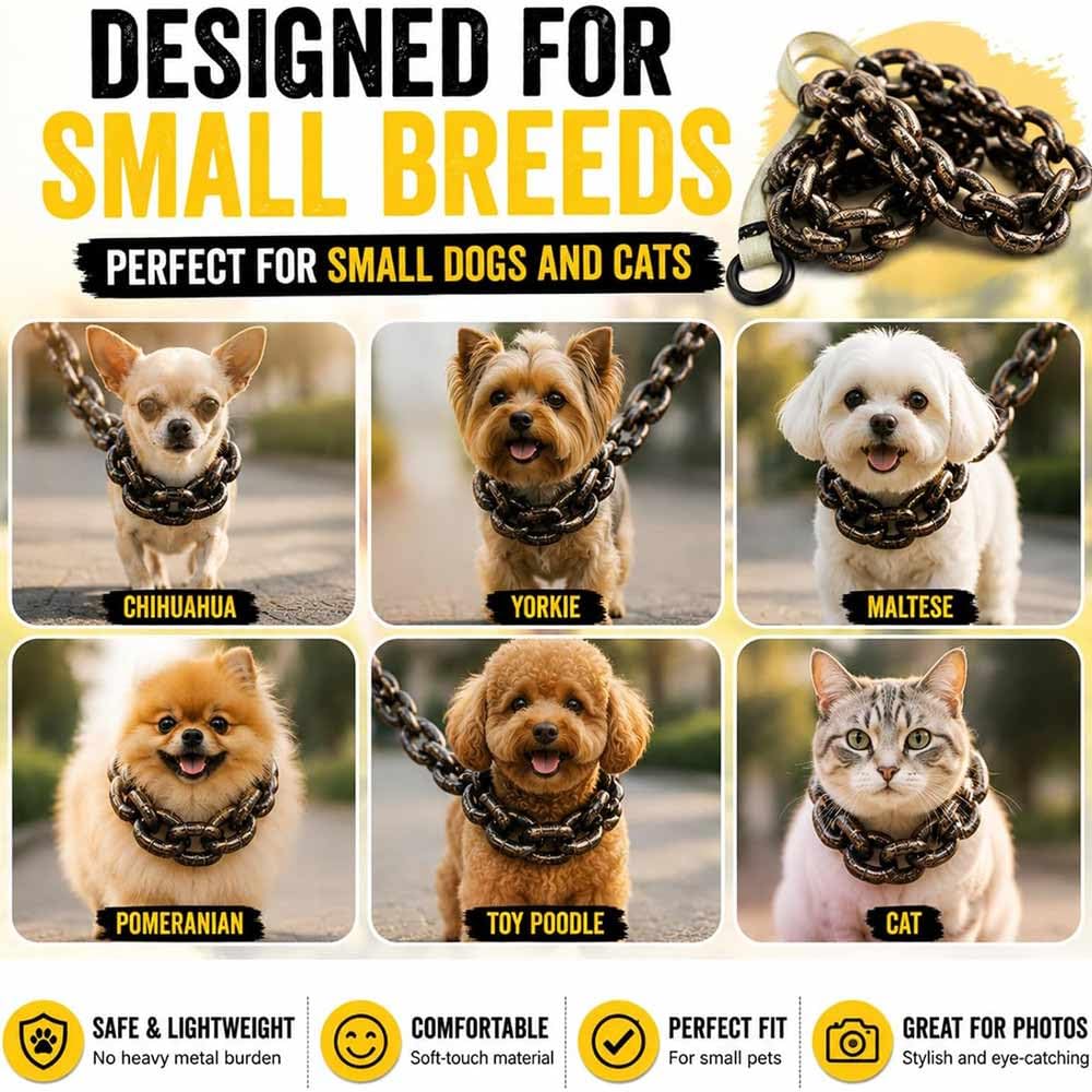 Fake Big Dog Chain, Plastic Imitating Iron Chains Looks Strong and Heavy for Small Dog/Cat Photo Props，Bronze-m