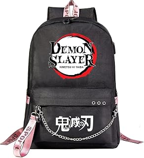 Yumenam Anime Theme Backpack with USB Charging Port Kimetsu no Yaiba Printing Laptop Backpack School Bag Outdoor Sports Daypacks for Anime Demon Slayer Lovers