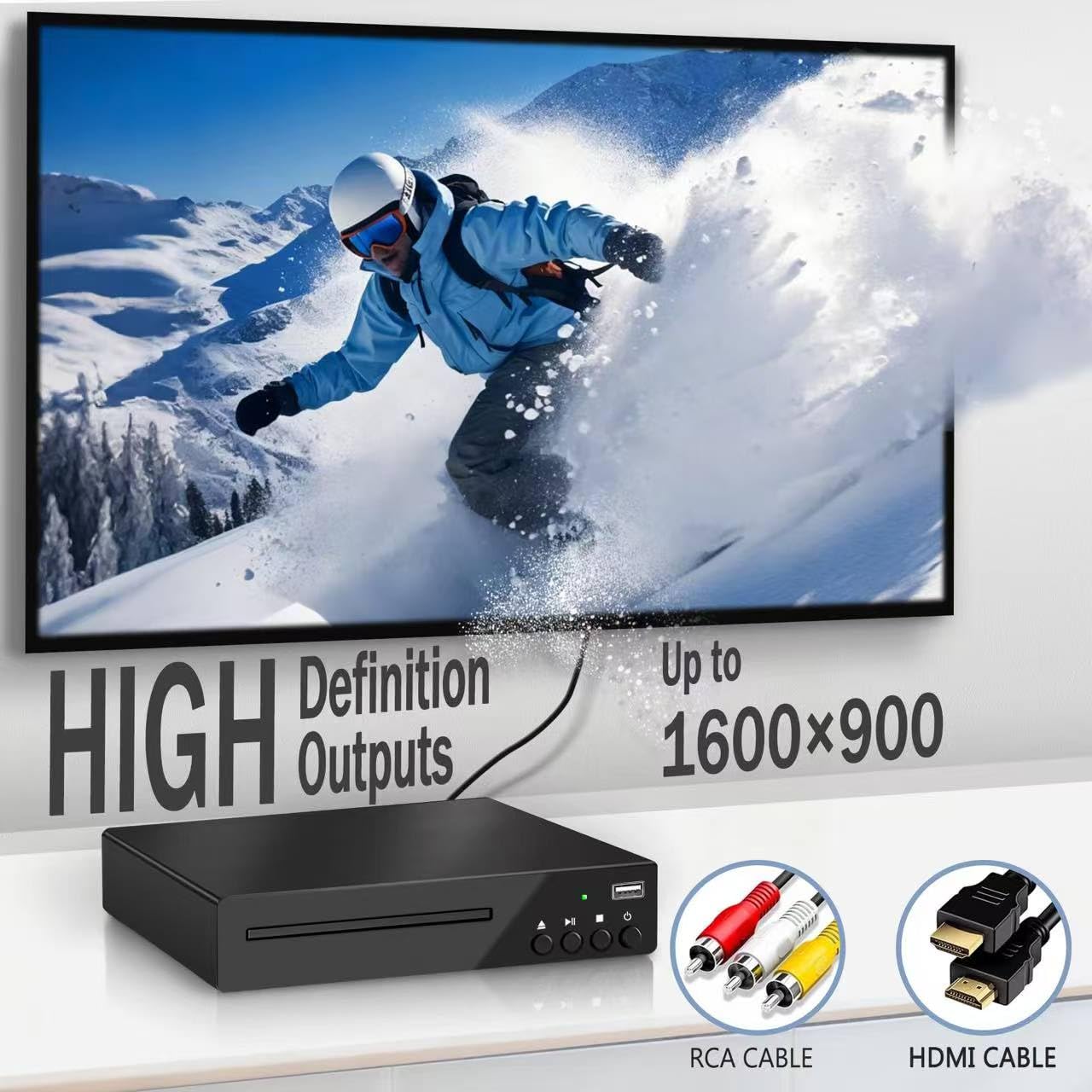 Kompakter DVD-Player für Fernseher, 1080P HDMI DVD Player Regionalfrei | Integrierte HDMI/AV/USB-Anschlüsse, unterstützt NTSC/PAL-System, kompatibel mit Smart-TV/Audiosystem