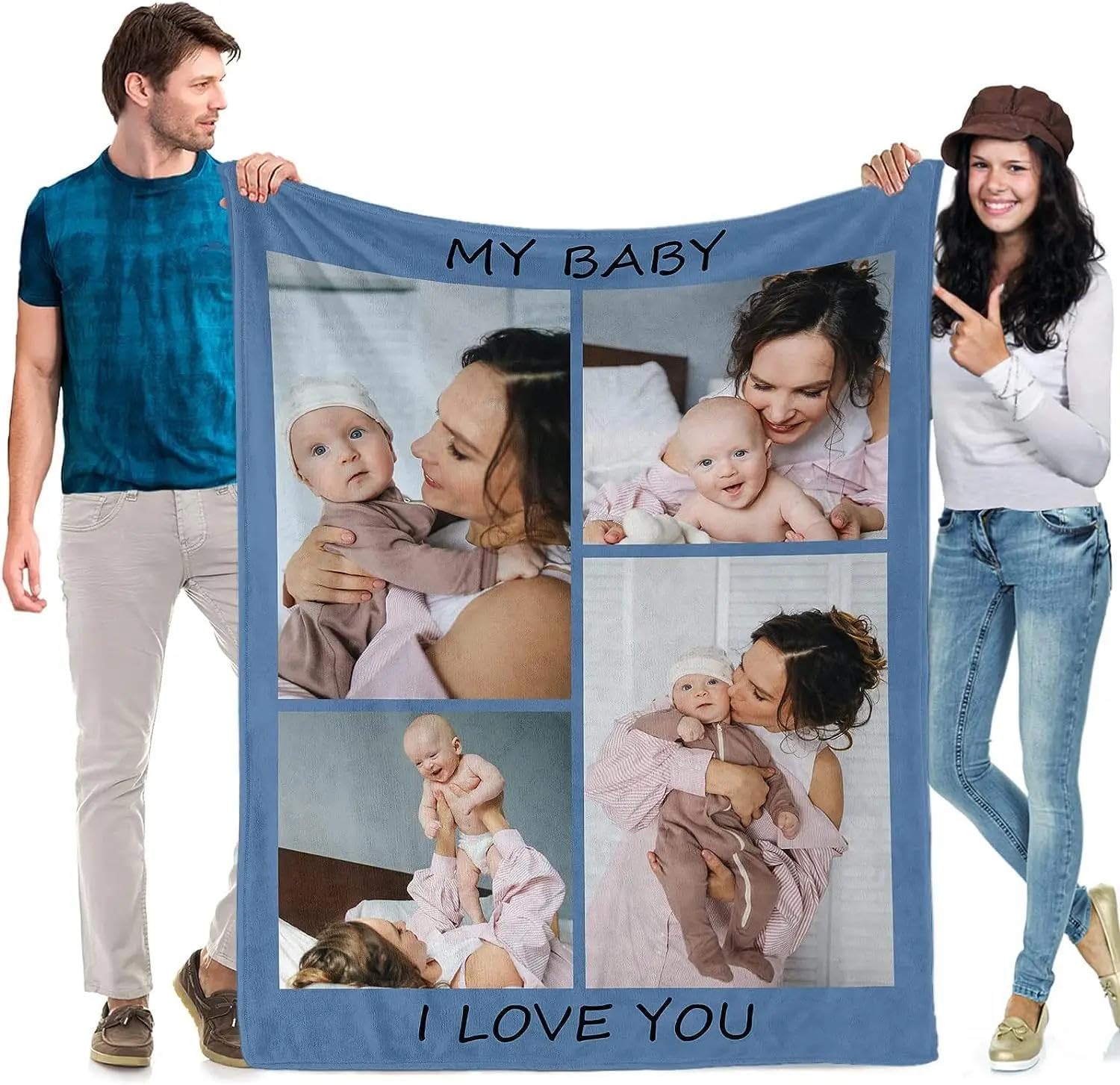 Manta Personalizada con Texto Fotográfico, Personalizadas Mantas Regalos De Cumpleaños Recuerdo Manta Personalizada para Padre, Mamá, Marido, Novia, Novio 17,150x200cm
