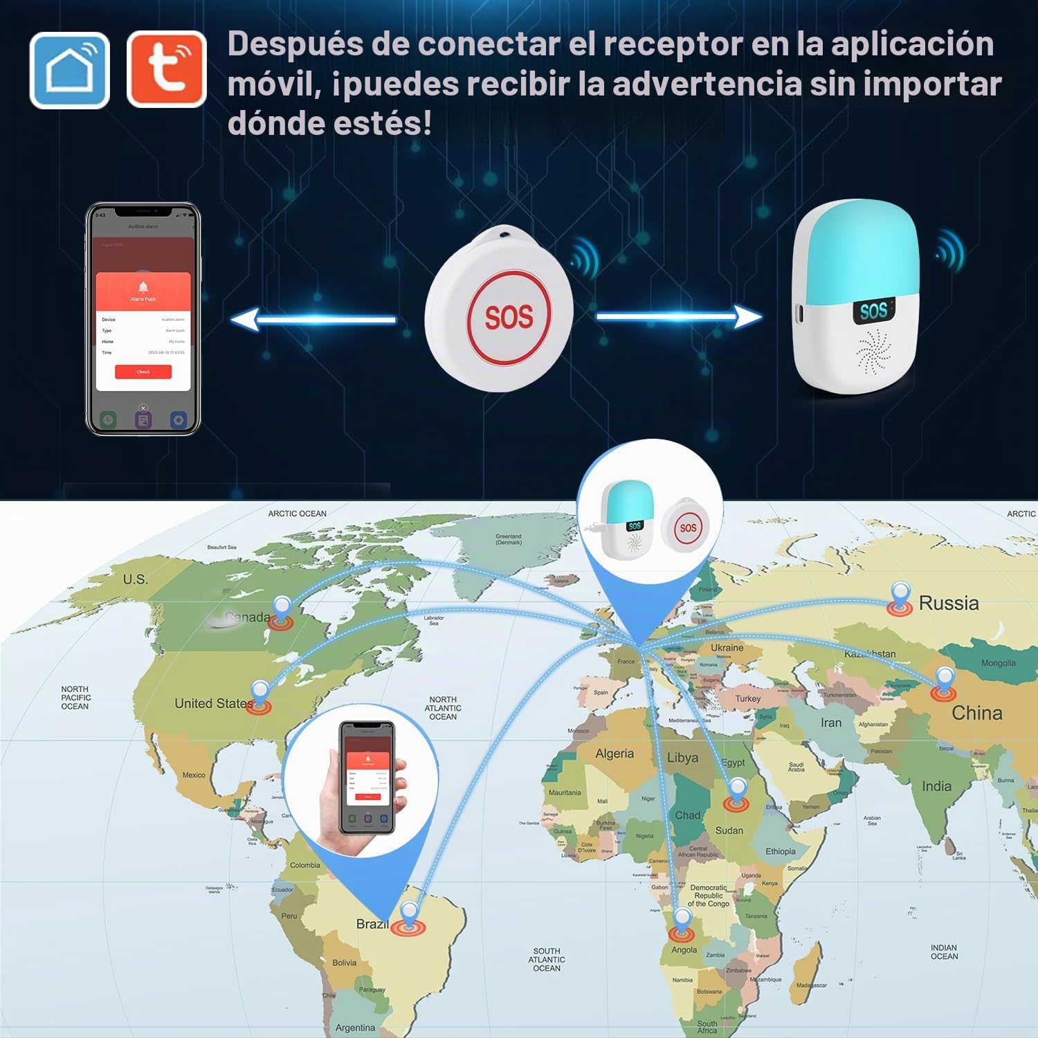 Shinmax Boton Emergencia Ancianos Tuya WiFi Smart App Avisador Personas Mayores Boton Llamada Emergencia Adecuado para Ancianos Enfermos Discapacitados Niños (2 Botón + 1 Receptor)