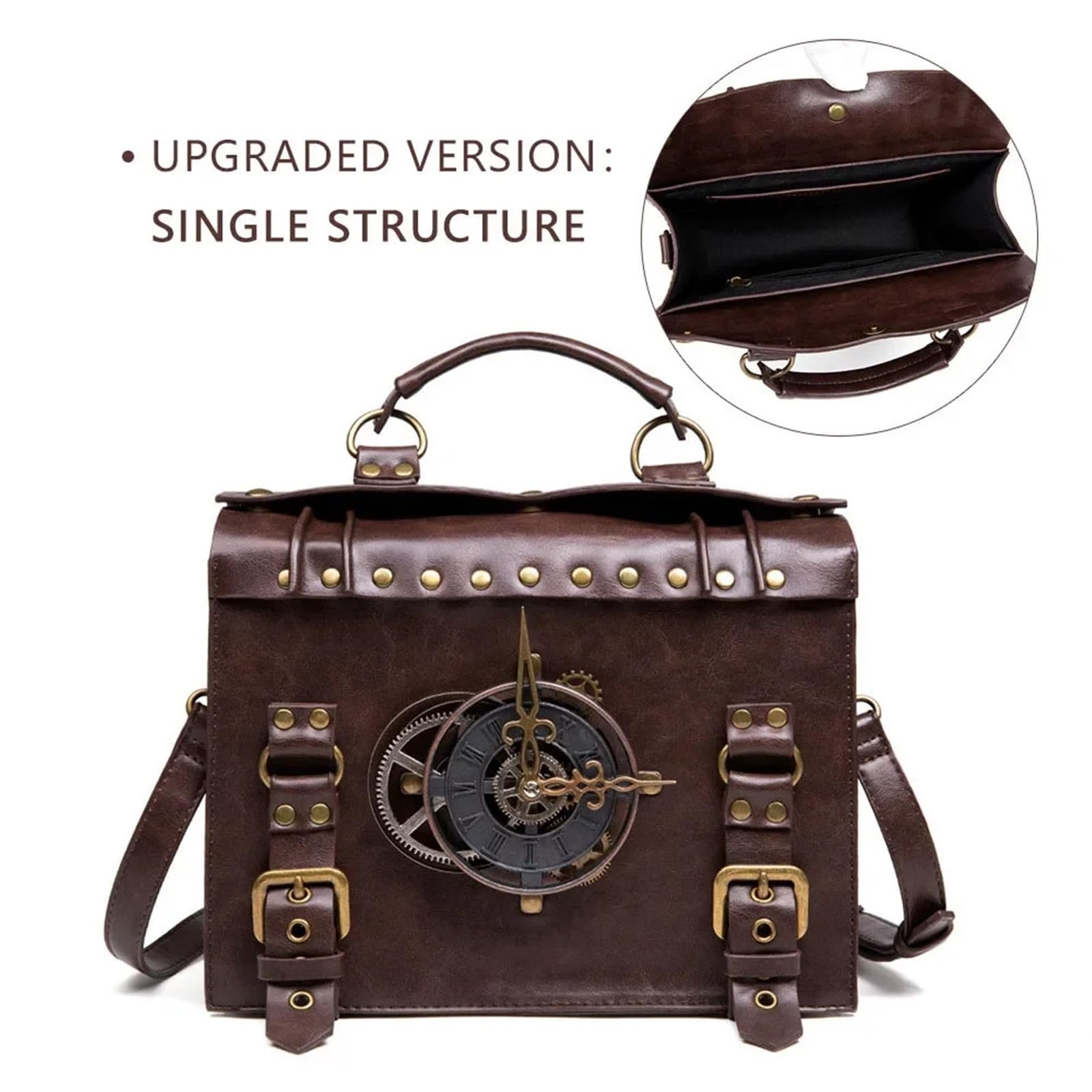 skórzana saszetka, Zegar Gear Crossbody Torby Retro Messenger Gotyckie torebki na ramię Listonoszka Etui telefon