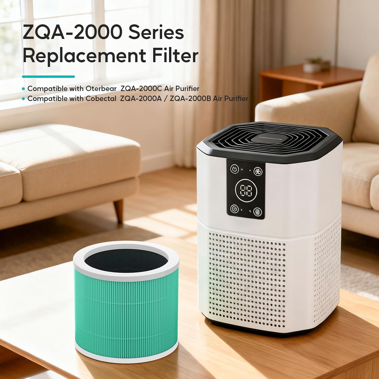 3 Pack ZQA-2000A ZQA-2000B Replacement Filter Compatible with Cobectal and Oterbear ZQA-2000 Series Air Purifiers, 3-in-1 Air Purifier Filter, Activated Carbon