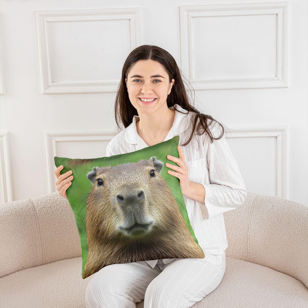 Erosebridal Young Capybara Throw Pillow Cover 24x24 Inch, Funny Capybaras Pillow Cover for Couch, Capybara Animals Lovers Cushion Case, 3D Zoo Pet Animals Decorative Pillow Cover Bedroom Decor