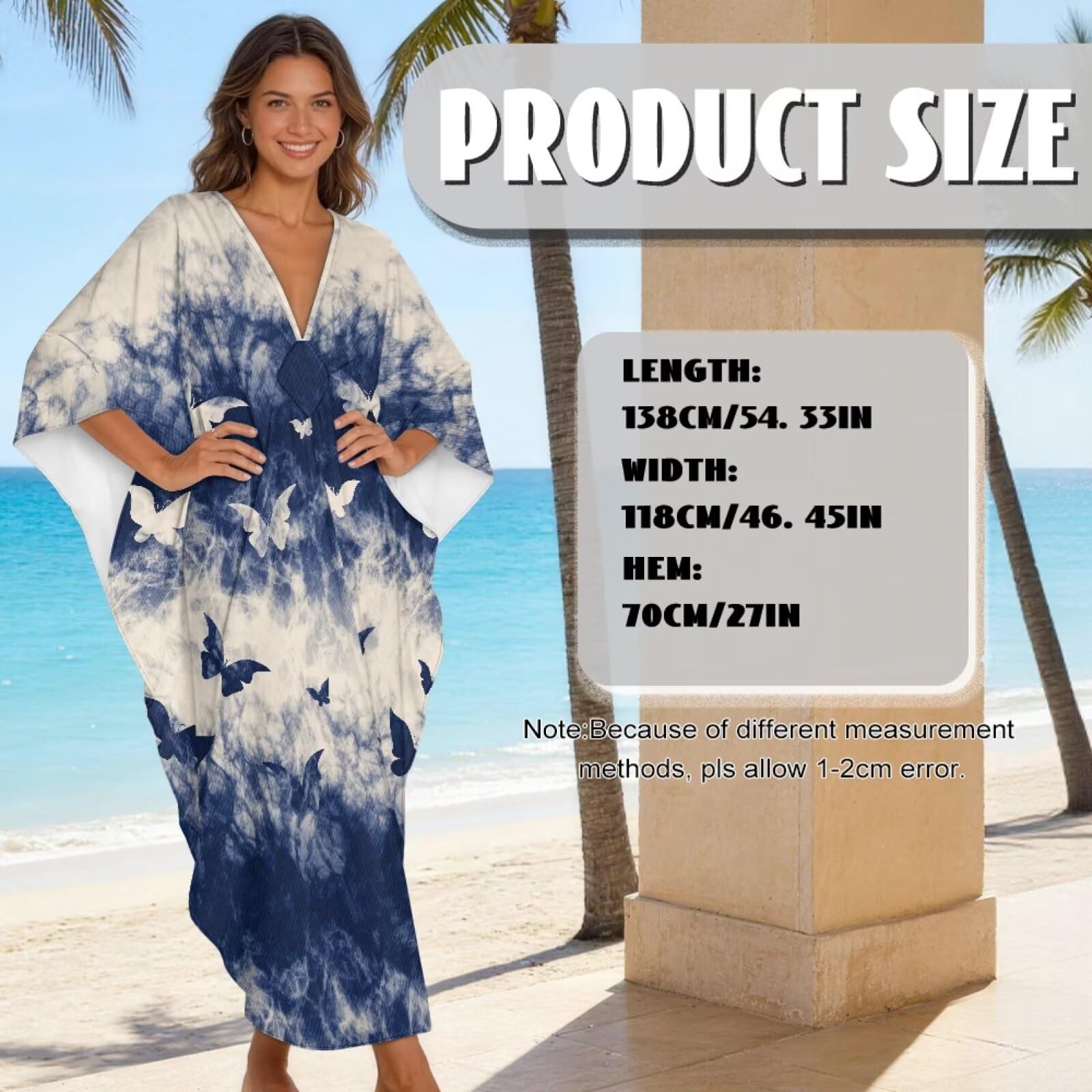 Poceacles Abito caftano da donna modello tie-dye Plus Size Boho abito con maniche a pipistrello Flowey Caftano Beach Cover Up