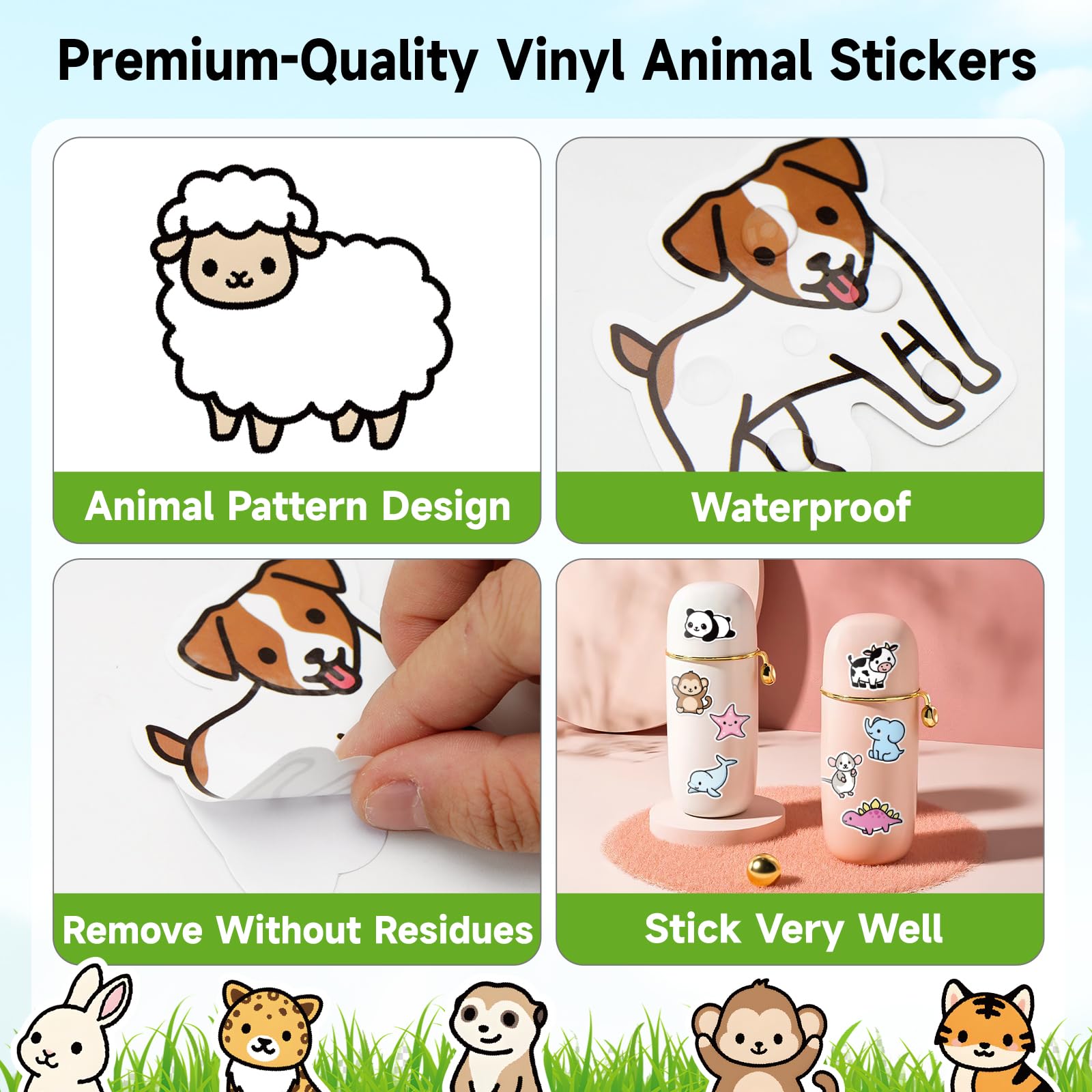 G2PLUS 300PCS Animal Stickers for Children: Cute Waterproof Vinyl Stickers for Kids’ Water Bottles, Classroom Rewards - Image 4