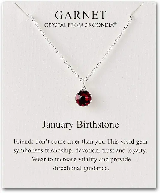 Garnet Birthstone Necklace with Zircondia Crystals for January