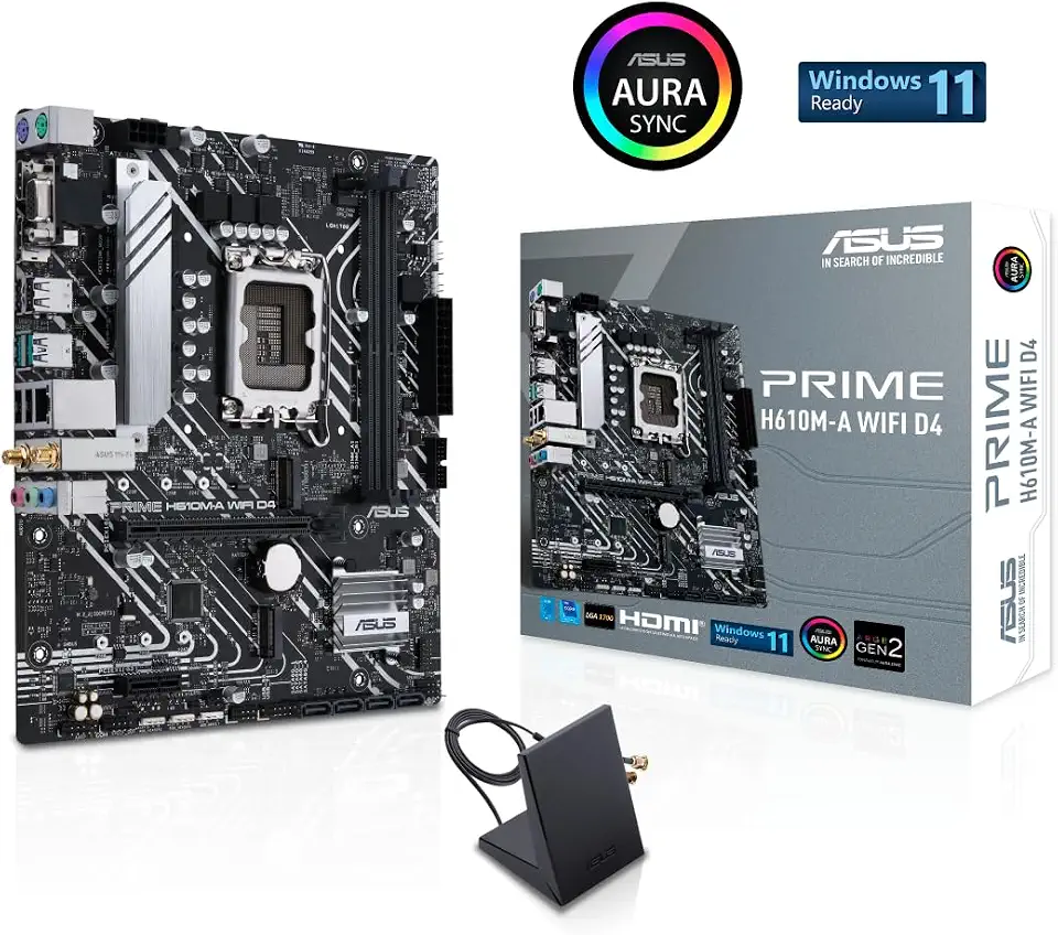 ASUS Placa-mãe Prime H610M-A WIFI D4 Intel H610 (LGA 1700) mic-ATX com DDR4, PCIe 4.0, slots M.2 duplos, Intel 1 Gb Ethernet, WIFI 5, DisplayPort, HDMI, D-Sub, portas USB 3.2 Gen 2, SATA 6 Gbps