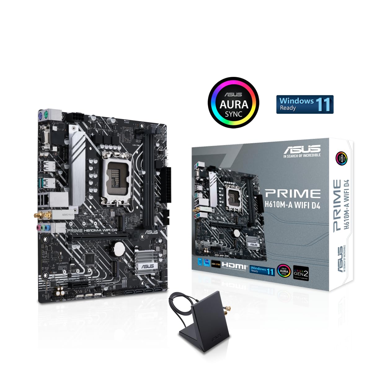 ASUS Prime H610M-A WIFI D4 Intel H610 (LGA 1700) mic-ATX motherboard with DDR4, PCIe 4.0, dual M.2 slots, Intel 1 Gb Ethernet, WIFI 5, DisplayPort, HDMI, D-Sub, USB 3.2 Gen 2 ports, SATA 6 Gbps